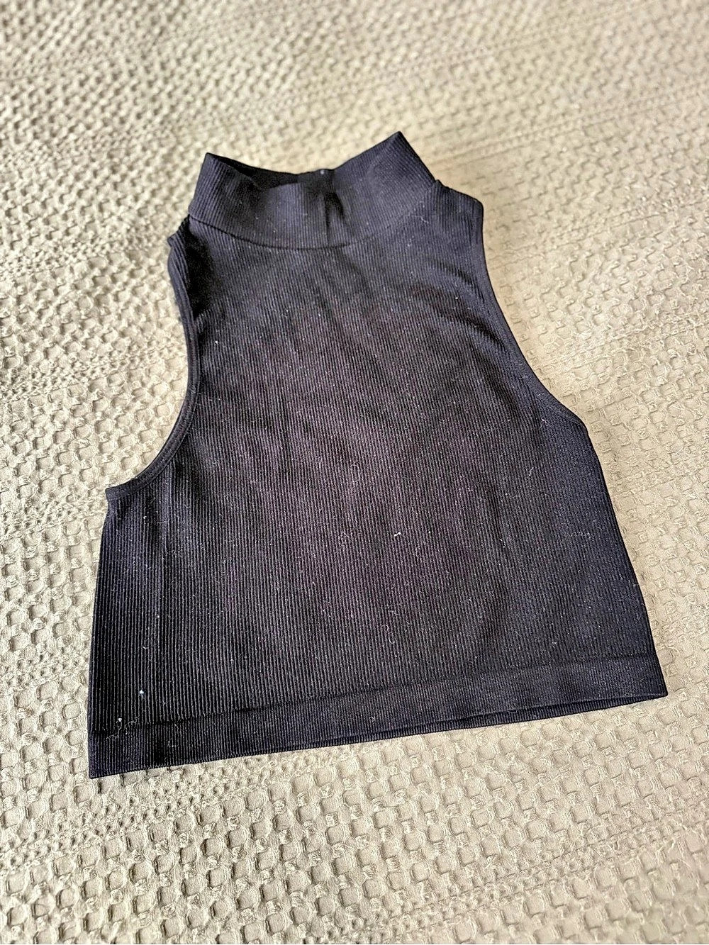 Ribbed High Neck Crop Top in Black Like New
